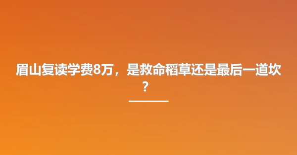 眉山复读学费8万，是救命稻草还是最后一道坎？
